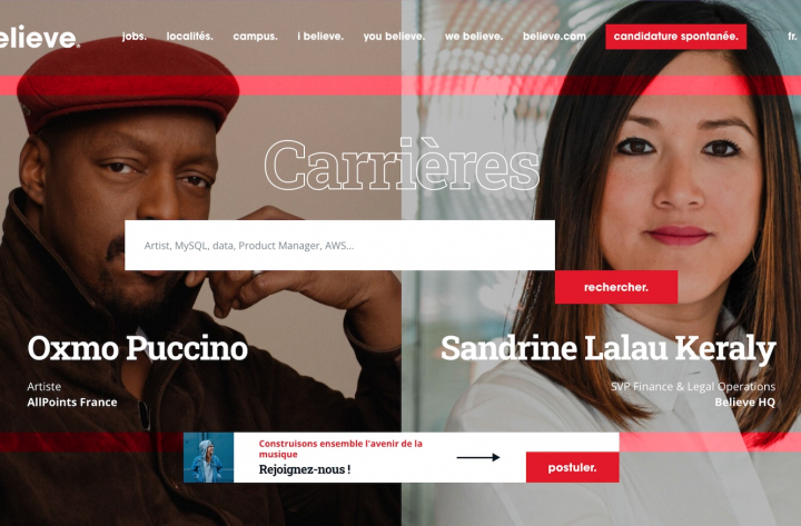 Site carrières Believe – #marqueempoyeur #digital #web